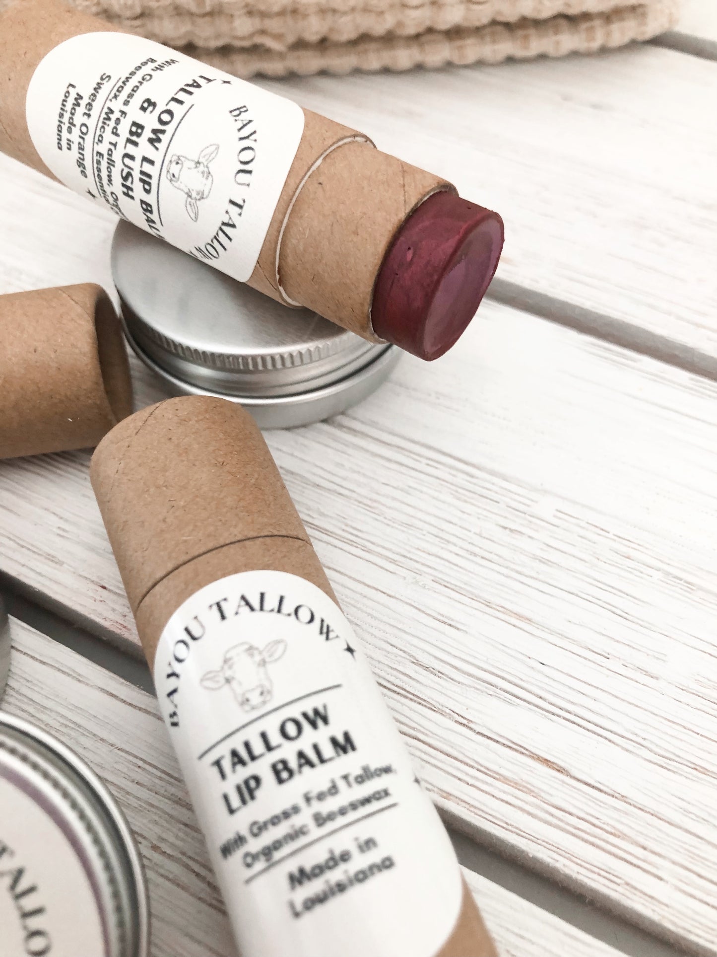 TALLOW Lip Balm & Blush, Tinted Lip Balm, Unscented-Peppermint-Sweet Orange, Made from 100% Grass Fed Beef Tallow, Zero Waste