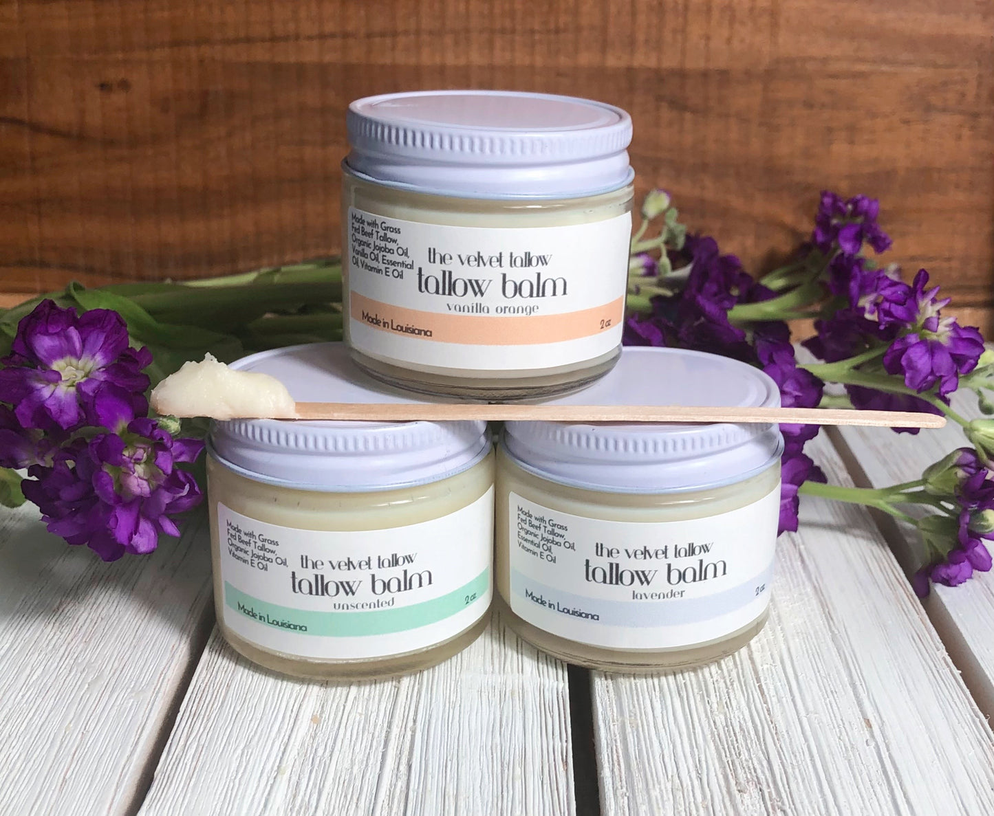TALLOW Body Balm, Unscented-Lavender-Vanilla Orange, 2 oz Spreadable & Made from 100% Grass Fed Tallow, Natural Skincare