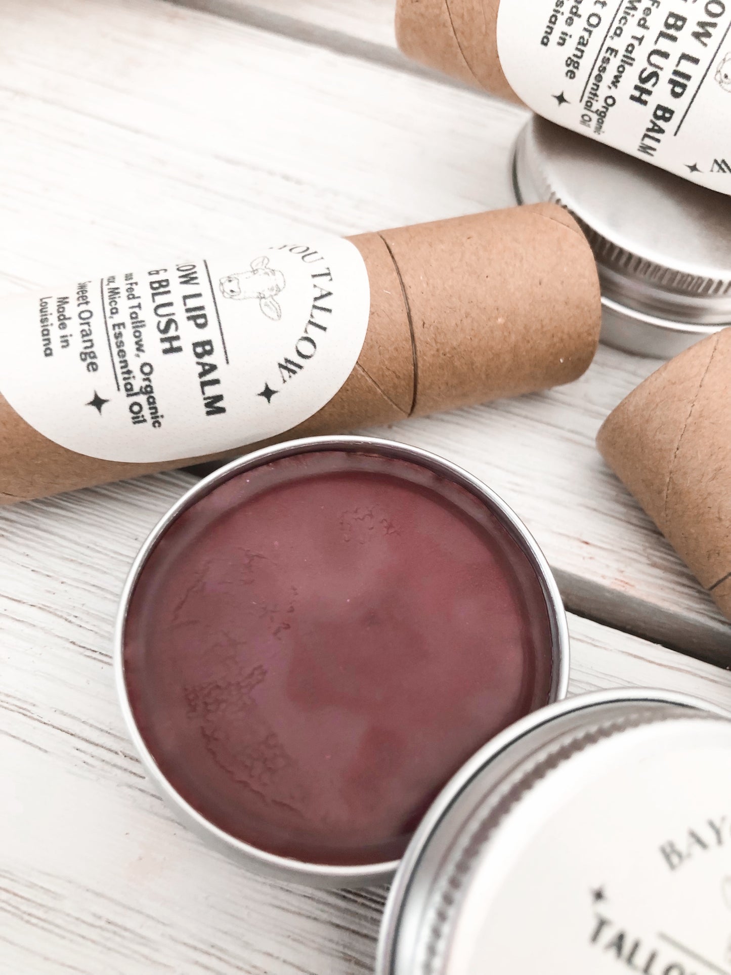 TALLOW Lip Balm & Blush, Tinted Lip Balm, Unscented-Peppermint-Sweet Orange, Made from 100% Grass Fed Beef Tallow, Zero Waste