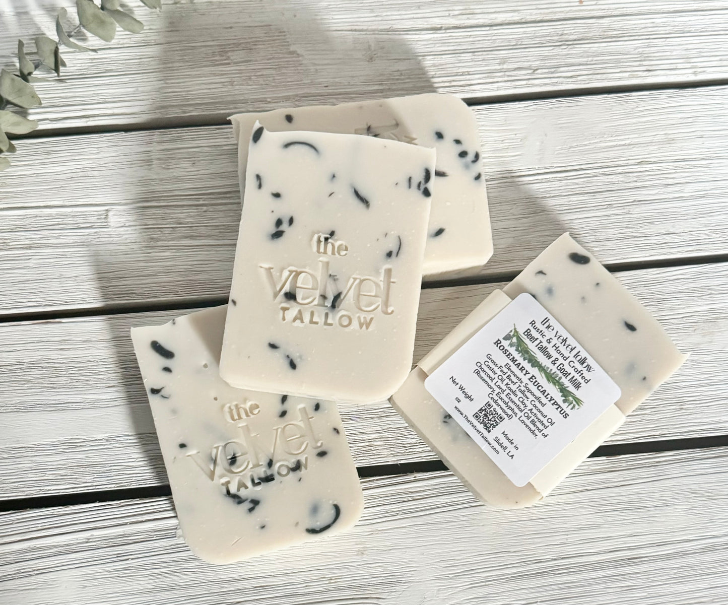 Rosemary Eucalyptus Grass Fed Tallow & Goat Milk Soap with Charcoal Tea Tree Confetti, Hand Crafted Bars Made with Our Tallow Blend, Zero Waste