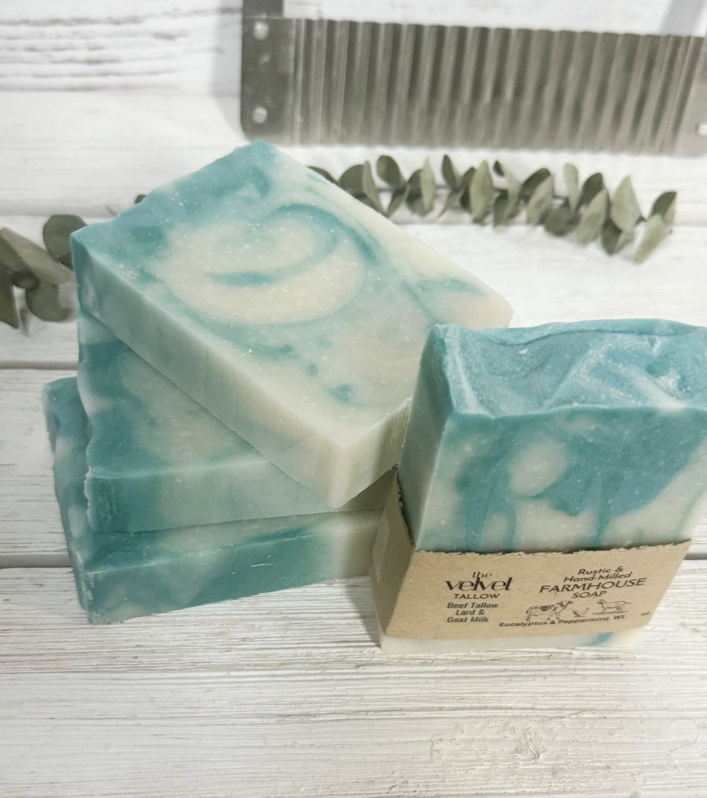 Tallow Soap with Peppermint, Spearmint, & Eucalyptus Essential Oils, Bars Made Simply with Our Tallow Blend, Zero Waste