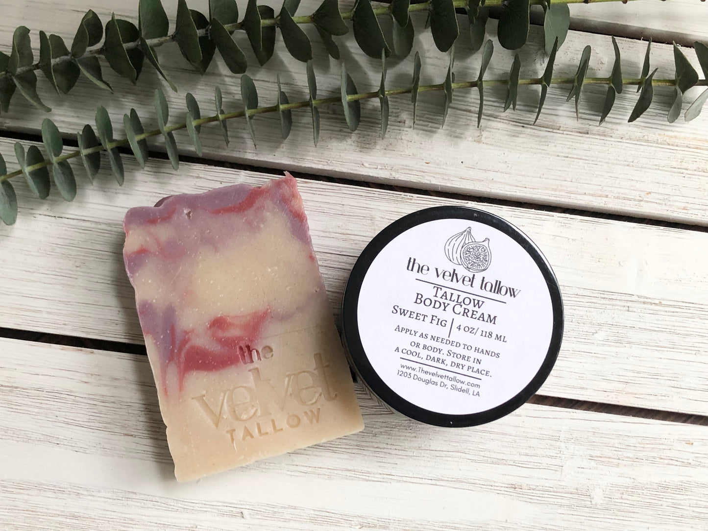 Tallow Body Cream & Goat Milk Soap Set, Sweet Fig Scented, 2oz or 4oz Body Cream, Tallow Soap Made with Grass Fed Beef Tallow