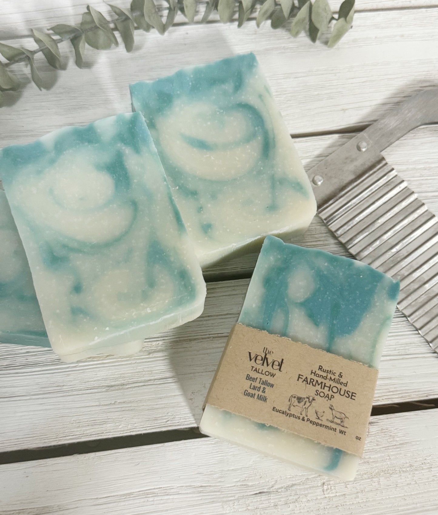 Tallow Soap with Peppermint, Spearmint, & Eucalyptus Essential Oils, Bars Made Simply with Our Tallow Blend, Zero Waste