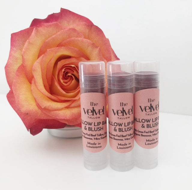 Beef Tallow Tinted Lip Balm & Blush, Unscented-Peppermint-Sweet Orange, Carnivore Inspired-Made from 100% Grass Fed Beef Tallow