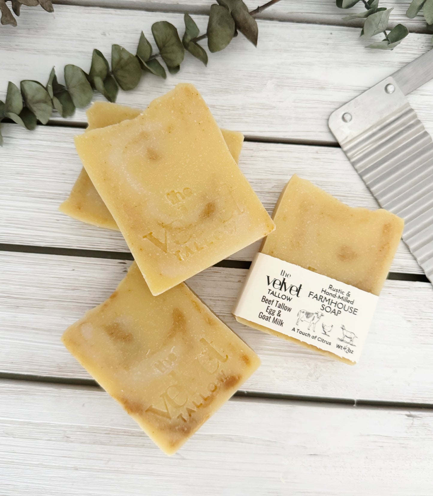 Tallow and Goat Milk Soap made with Whole Pastured Eggs, Sweet Orange Essential Oil and Turmeric