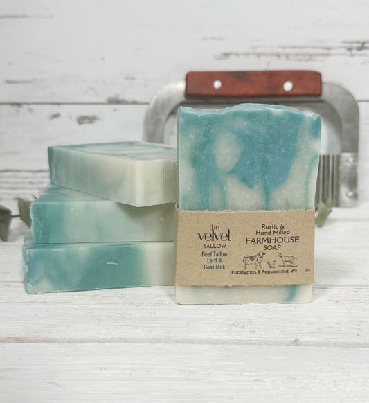 Tallow Soap with Peppermint, Spearmint, & Eucalyptus Essential Oils, Bars Made Simply with Our Tallow Blend, Zero Waste