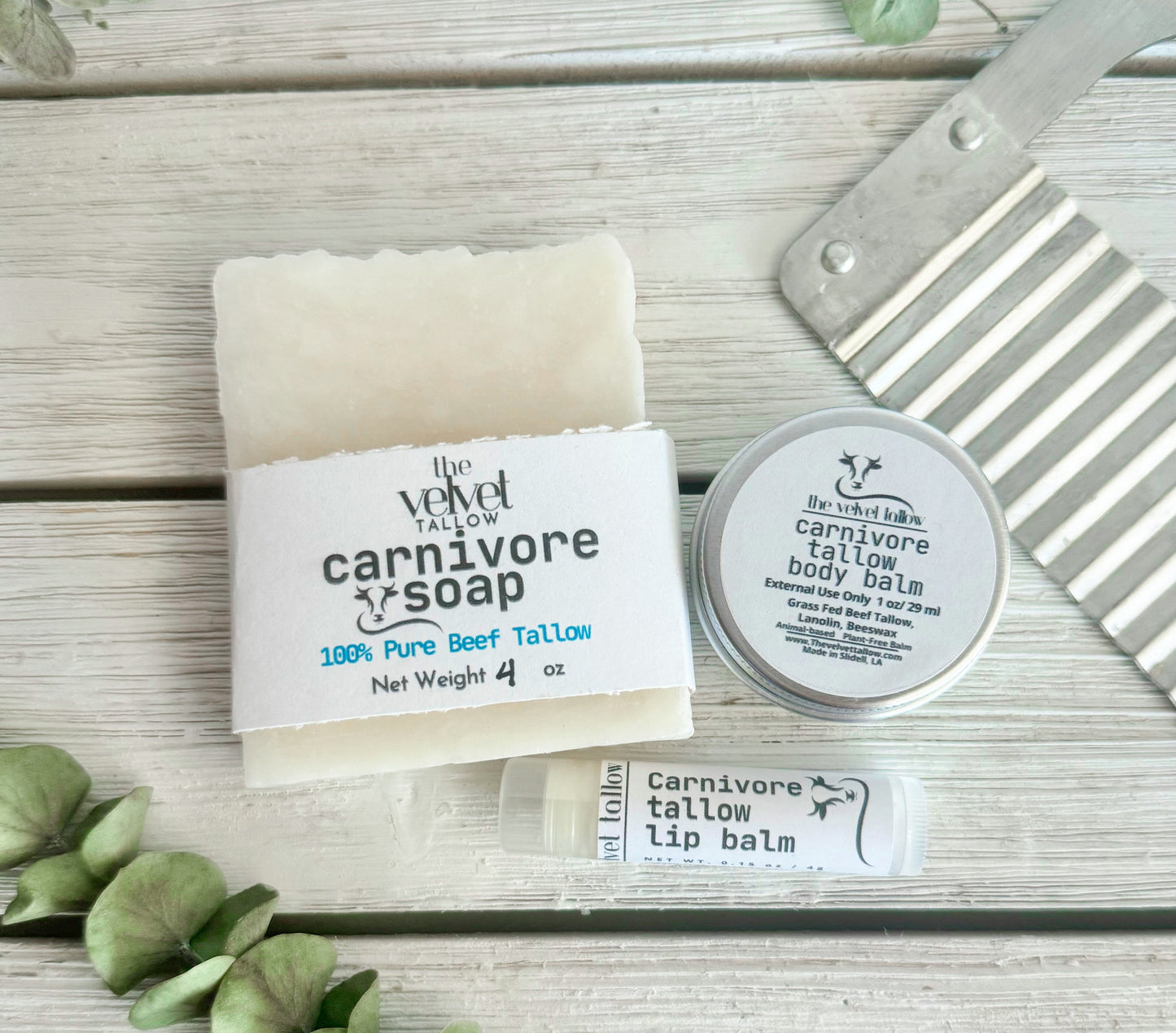 Carnivore Starter Kit for Skincare, Unscented Tallow Soap, 1 oz Tallow Body Balm & Tallow Lip Balm