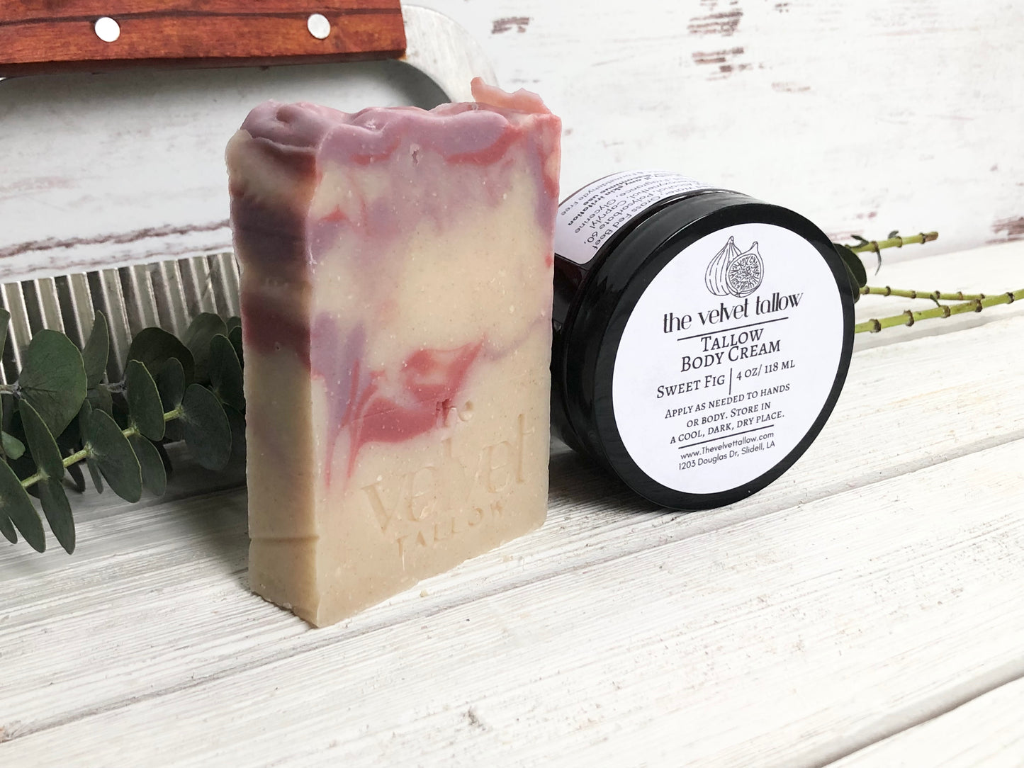 Tallow Body Cream & Goat Milk Soap Set, Sweet Fig Scented, 2oz or 4oz Body Cream, Tallow Soap Made with Grass Fed Beef Tallow