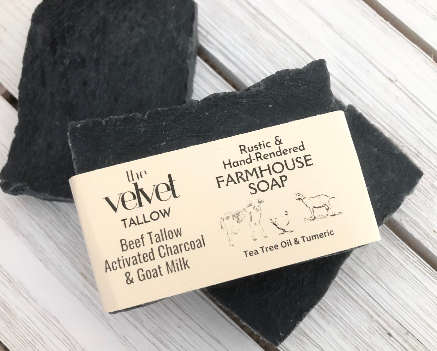 Beef Tallow Soap with Activated Charcoal & Goat Milk Soap, Tea Tree Essential Oil Farmhouse Soap Bars, Zero Waste