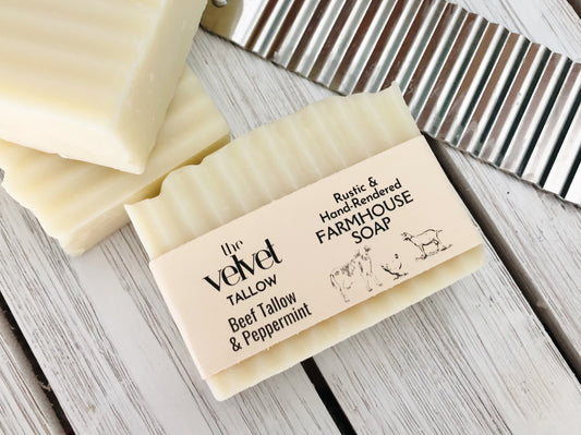 Pure Grass Fed Beef Tallow Soap with Peppermint Essential Oil, Bars Made Simply with Our Tallow Blend, Zero Waste