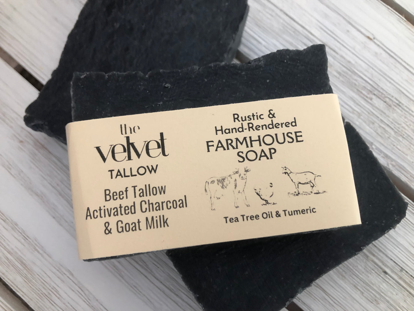 Beef Tallow Soap with Activated Charcoal & Goat Milk Soap, Tea Tree Essential Oil Farmhouse Soap Bars, Zero Waste