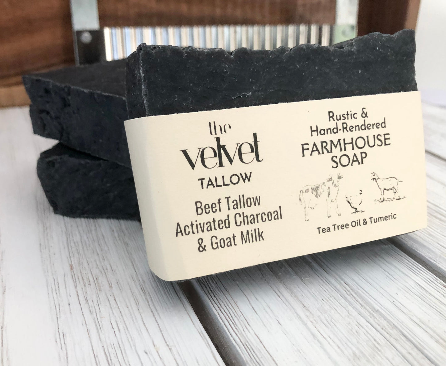 Beef Tallow Soap with Activated Charcoal & Goat Milk Soap, Tea Tree Essential Oil Farmhouse Soap Bars, Zero Waste